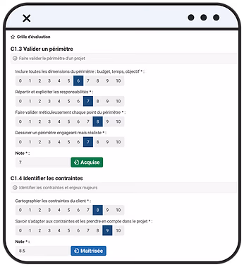 Evaluation grid on mobile