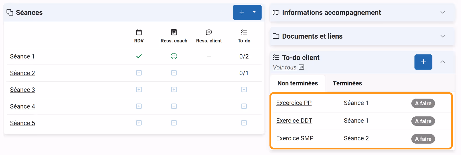 Expanded client to-do list in the coaching engagement space