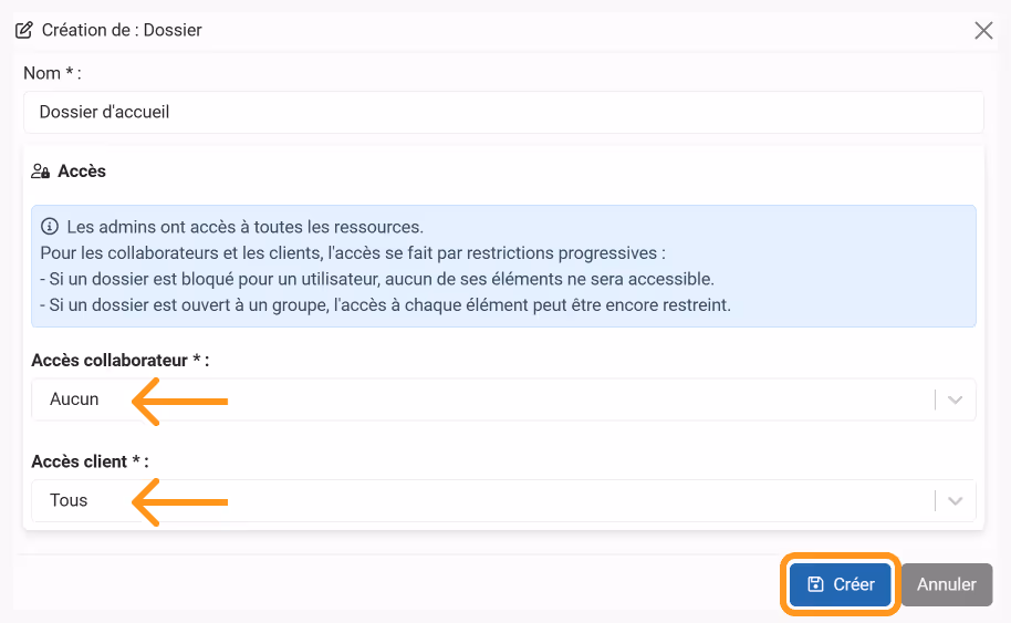 Resource file upload with client access settings