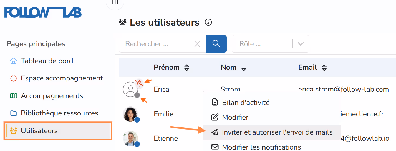 Users page with invite and email authorization controls