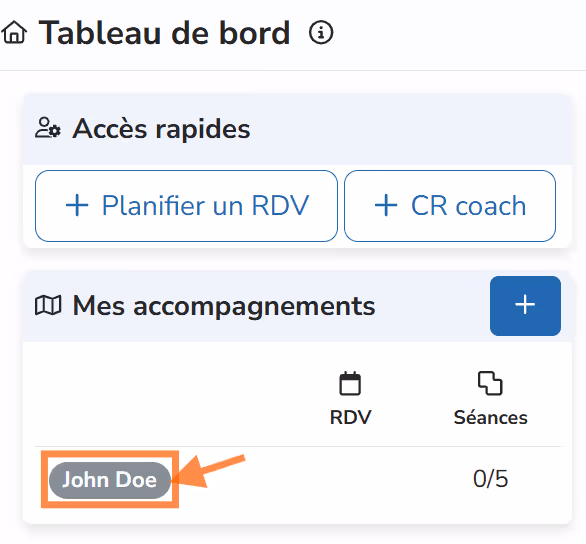 Dashboard showing a coaching engagement to open