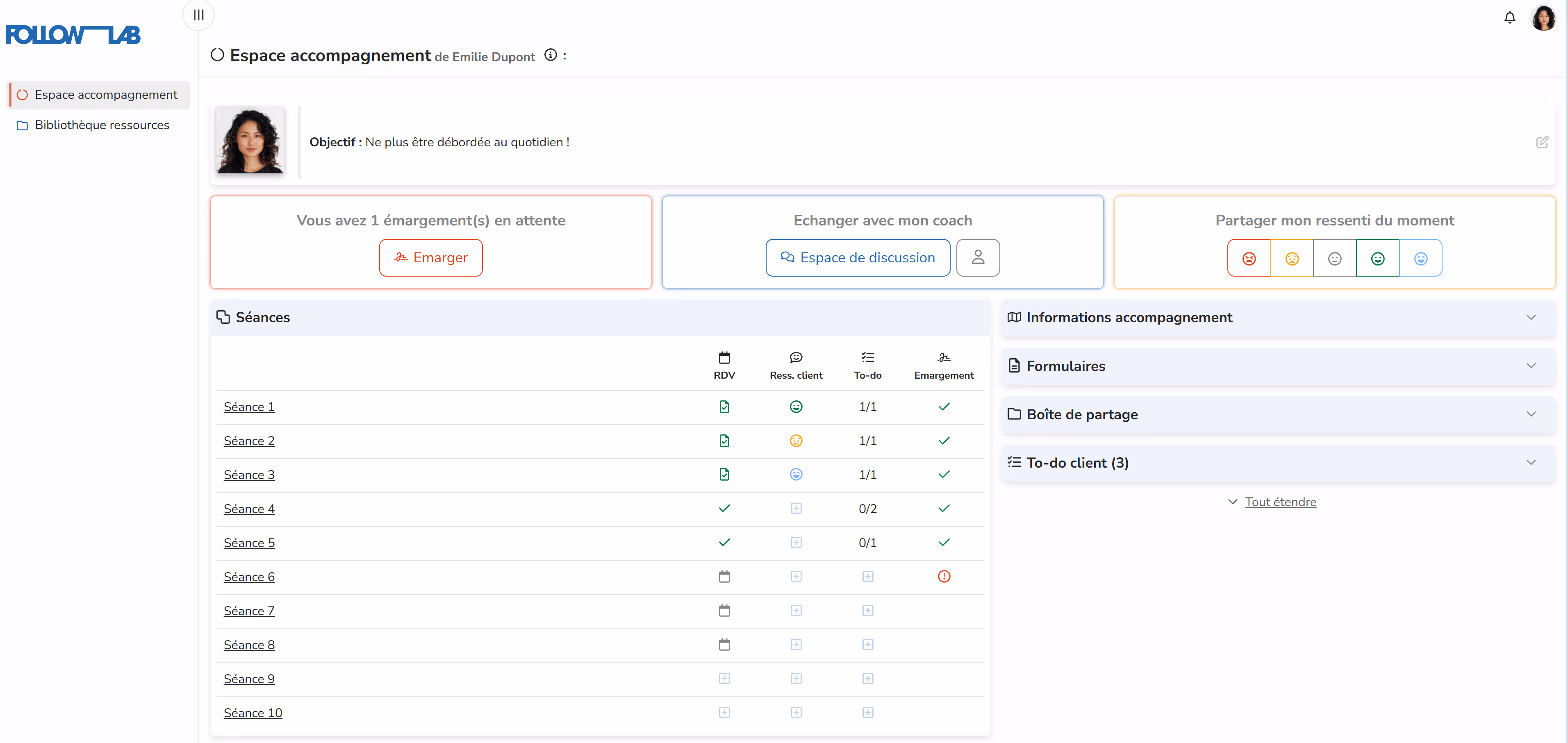 Client view of the coaching engagement space