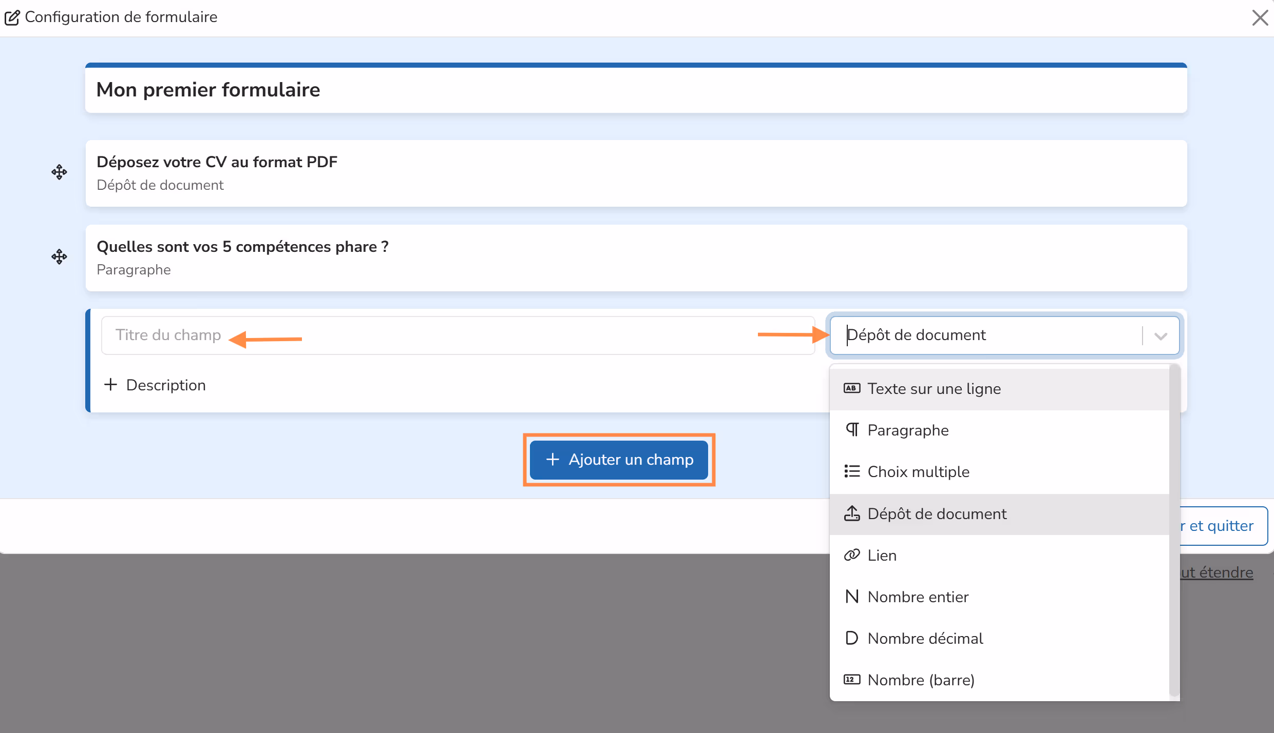 Form builder with configurable question fields